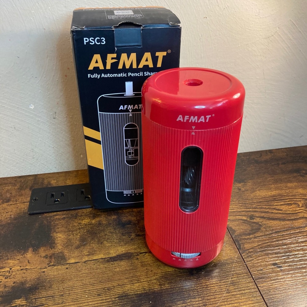 AFMAT PSC3 Fully Automatic Pencil Sharpener Red Rechargeable USB-C 5 Settings
